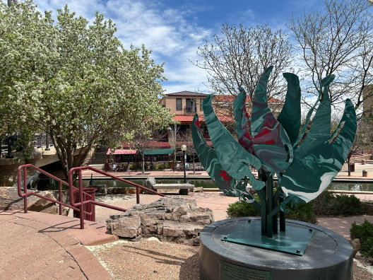 A sculpture on the Pueblo Riverwalk