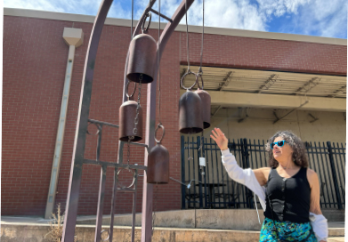 A sculpture on the Pueblo Riverwalk